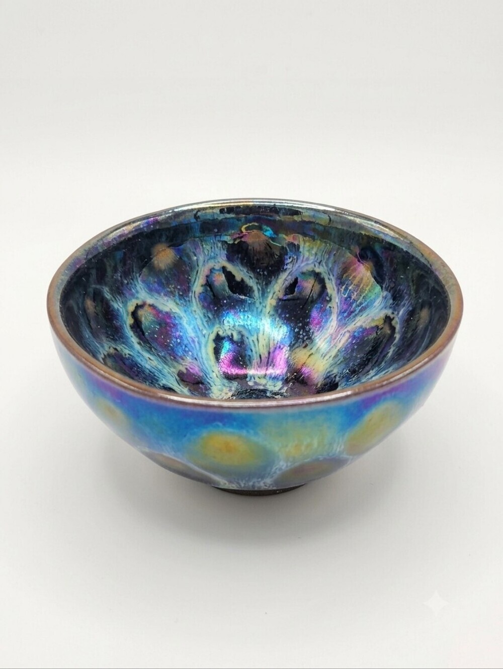 Master Signed Jian Zhan Tenmoku Tea Cup Galaxy Nebula Peacock Oil Spot Chawan 3.